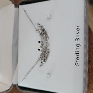 NIB Sterling Silver Angel Wing Necklace × Earrings